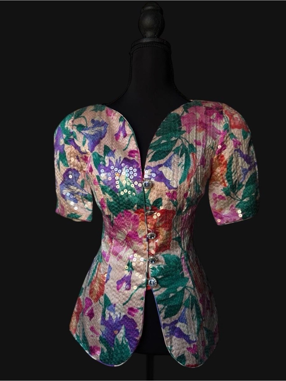 70s Vintage 100% silk A.J. Bari Floral Sequin Blazer